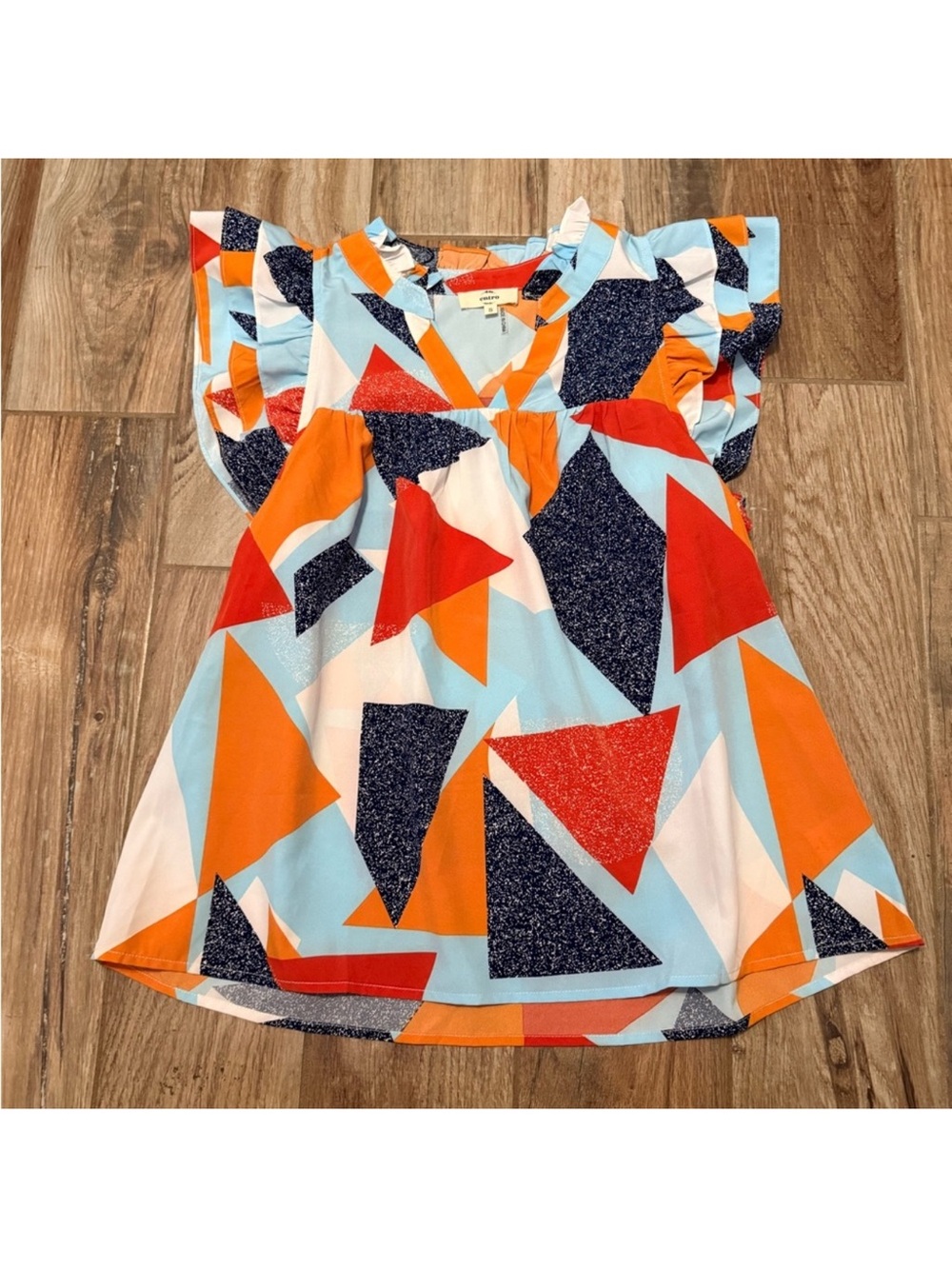 Entro Geometric Ruffle Sleeved Blouse